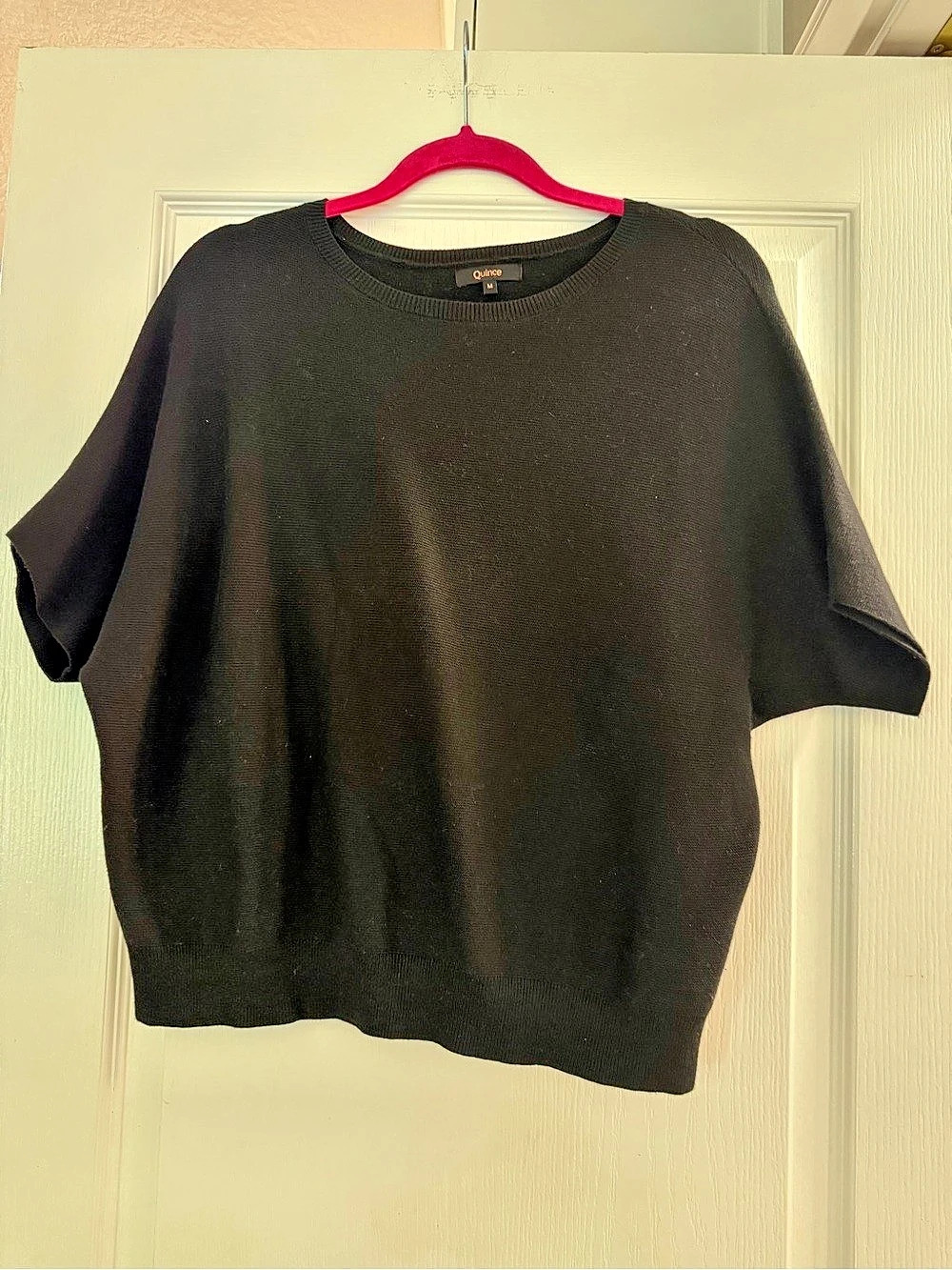 Quince Cotton Cashmere Link-Stitch Dolman Sweater Black Medium